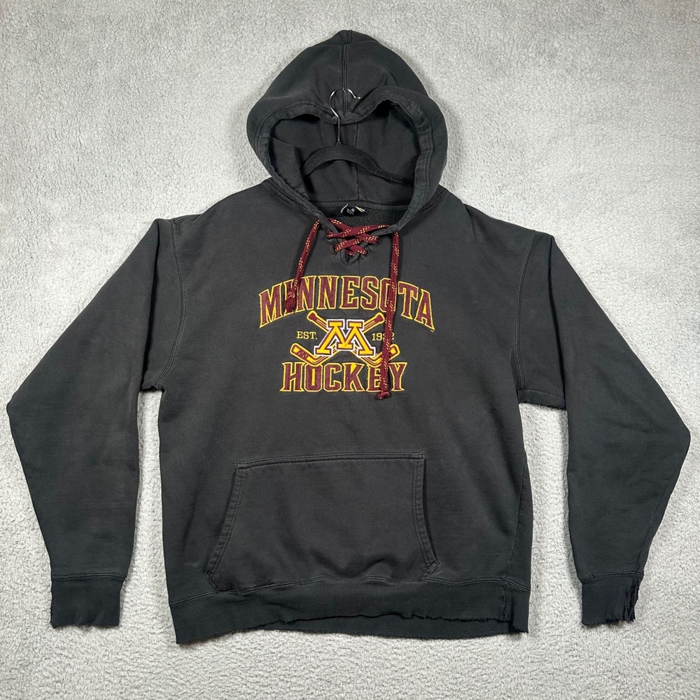 Signature Concepts Minnesota Hockey Hoodie XL Black‎ Distressed Lace Up Gophers